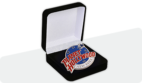 velour box of customized lapel pin with logo